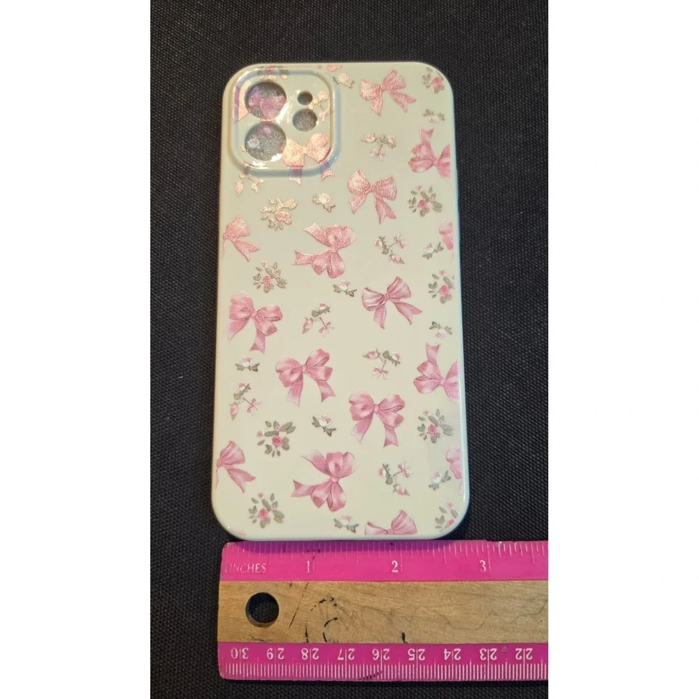 Oylaxoy iPhone 12 Case Pink Ribbon Bow Floral Coquette Cream Protective Cover